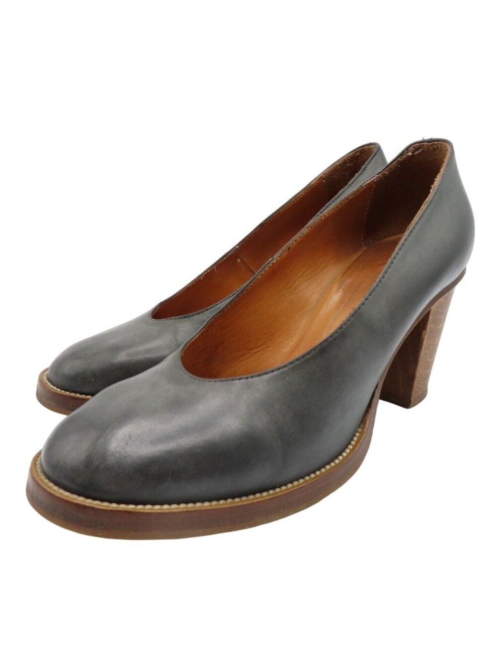 Nathalie Verlinden Womens 37 EU 6.5 US Gray Brown Leather Distressed Heels Pumps